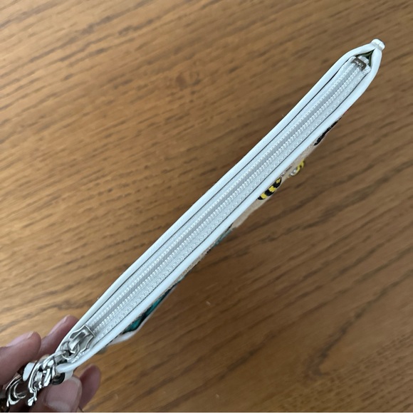 Coach Wristlet Pouch Floral Bumble Bee Crystals Burlap Leather Trim Zip Purse - Picture 15 of 15